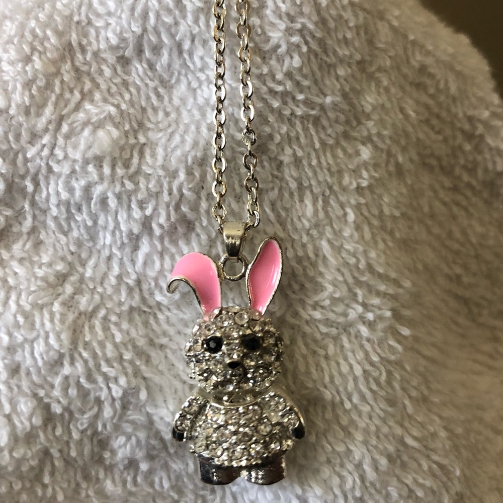 Cute bunny necklace with pink ears